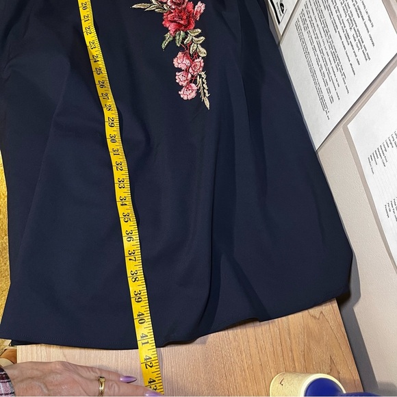 Liz Luxe by Mod Cloth Navy Sleeveless Halter Neck A Line Embroidered Dress Midi - Picture 7 of 13